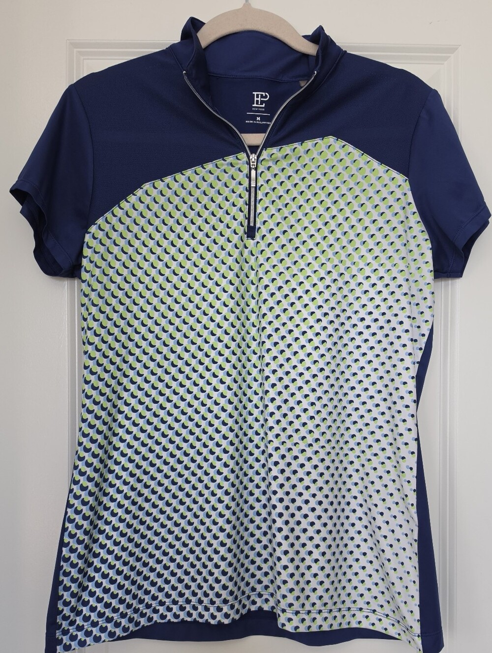EP New York Women's Golf Polo Shirt Size Medium Blue Print 1/4 Zip Performance